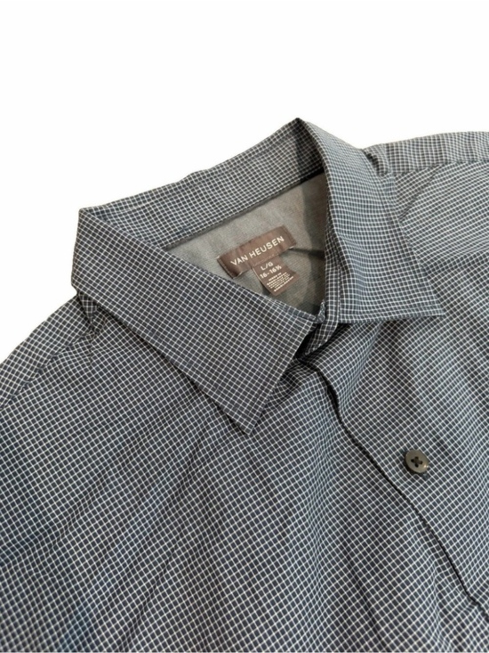 Van Heusen Men's Blue and White Micro-Check Dress Shirt